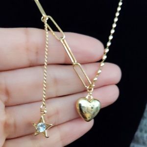 Paperclip/beaded Gold plated necklace